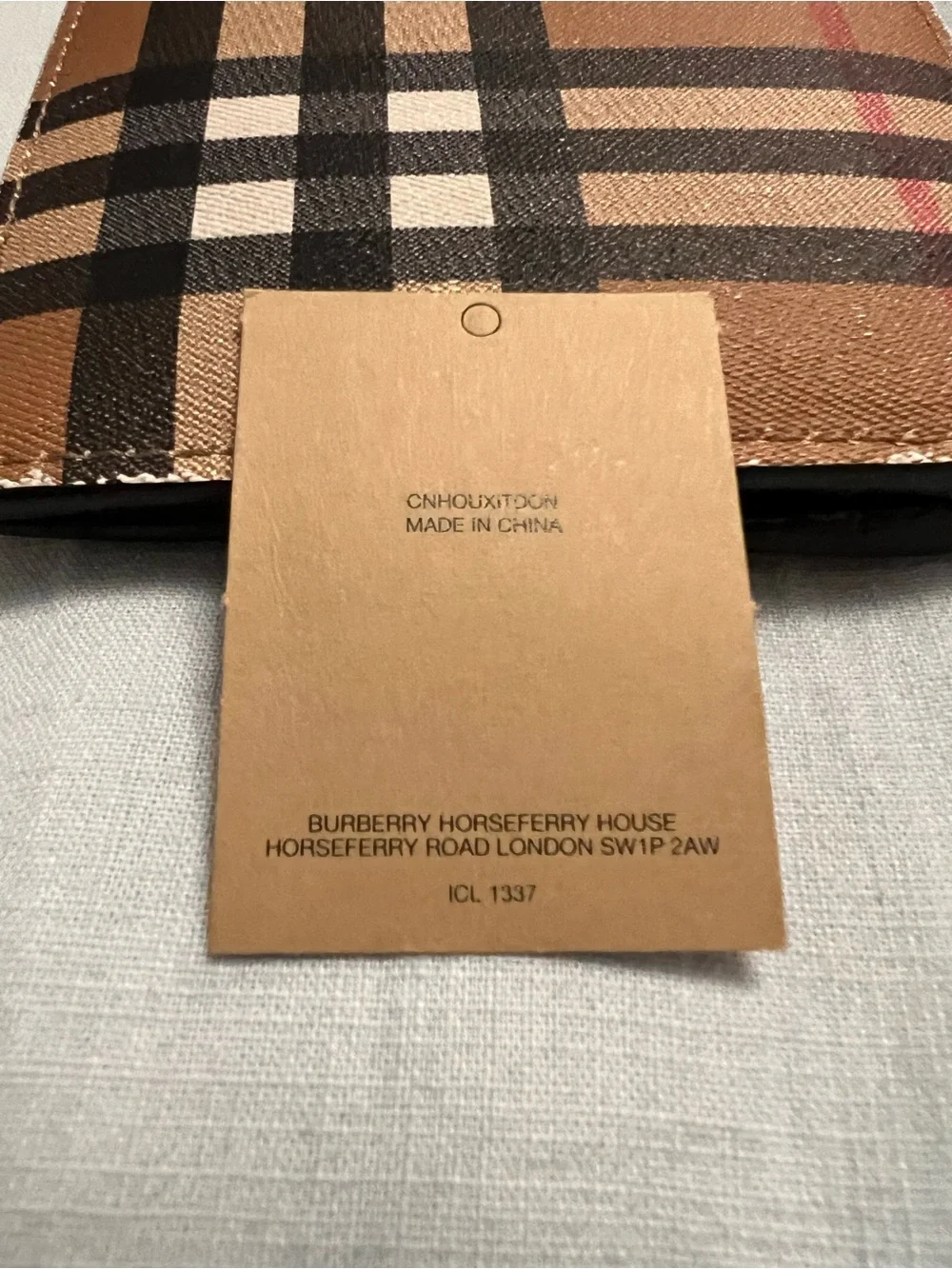 Burberry Check Compact Bi-Fold Wallet in Tan, Black and Red